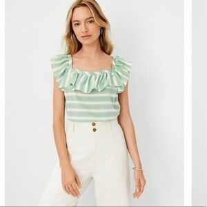 Ann Taylor Striped Ruffle Square Neck Top
